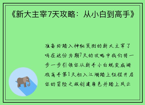 《新大主宰7天攻略：从小白到高手》