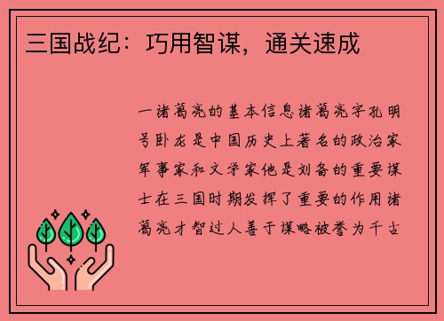 三国战纪：巧用智谋，通关速成
