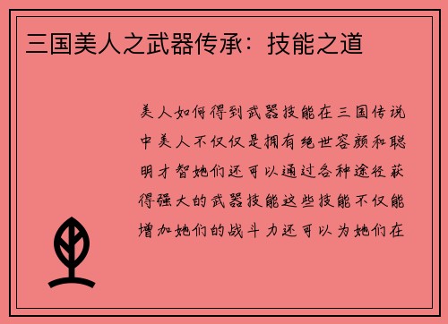 三国美人之武器传承：技能之道